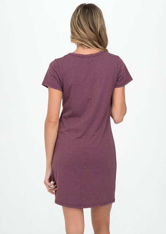 Kate V-Neck Tee Dress in Heathered Port - Veneka-Sustainable-Ethical-Dresses-Graceful District Drop Ship