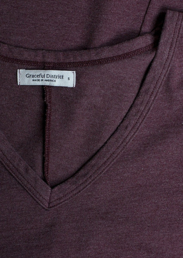 Kate V-Neck Tee Dress in Heathered Port - Veneka-Sustainable-Ethical-Dresses-Graceful District Drop Ship