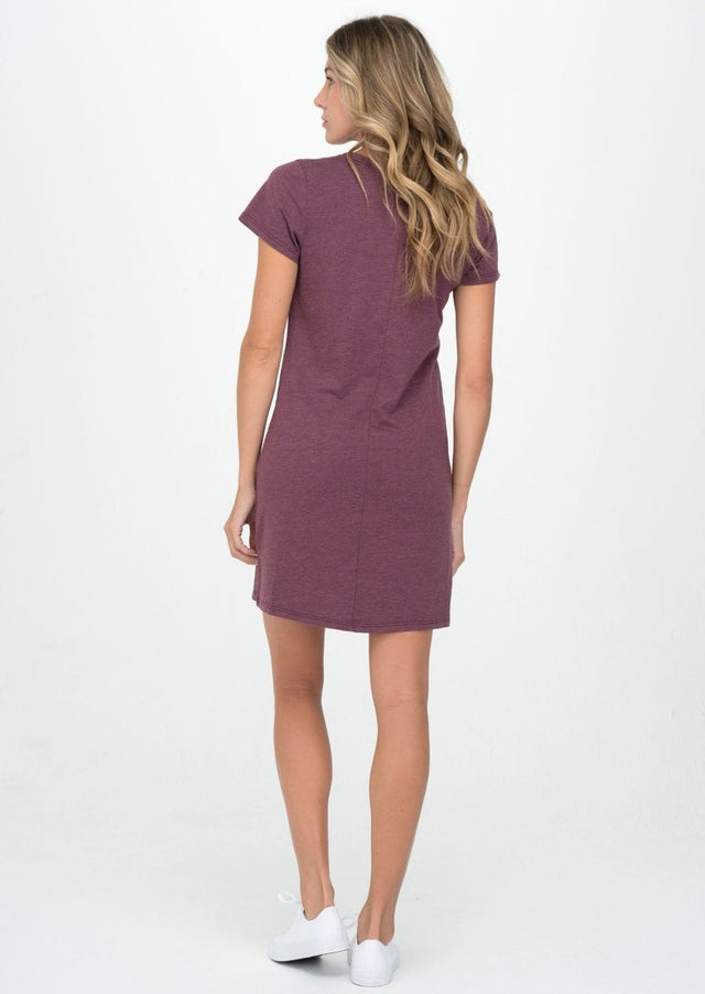 Kate V-Neck Tee Dress in Heathered Port - Veneka-Sustainable-Ethical-Dresses-Graceful District Drop Ship