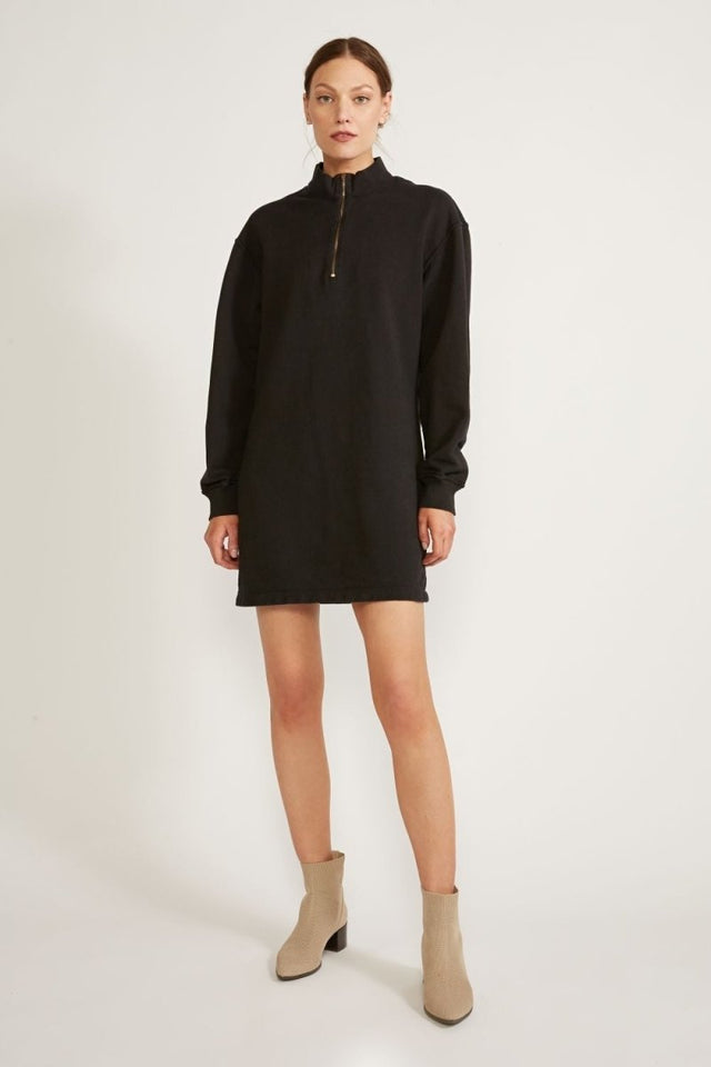 Keily Half Zip Dress in Black Beauty - Veneka-Sustainable-Ethical-Dresses-Etica Denim Drop Ship