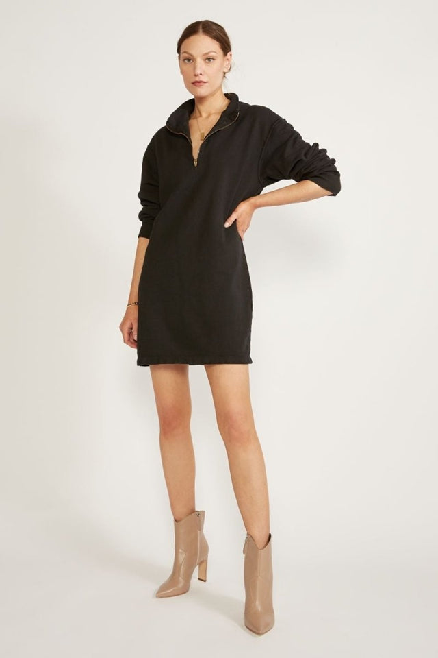 Keily Half Zip Dress in Black Beauty - Veneka-Sustainable-Ethical-Dresses-Etica Denim Drop Ship
