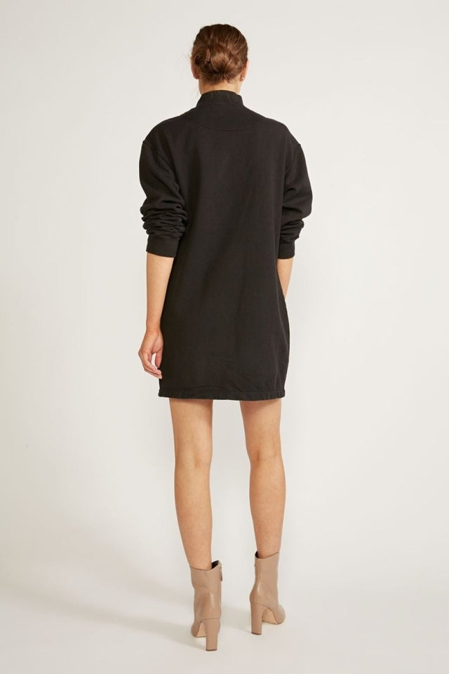 Keily Half Zip Dress in Black Beauty - Veneka-Sustainable-Ethical-Dresses-Etica Denim Drop Ship