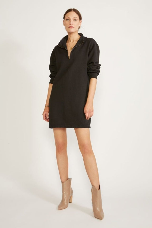 Keily Half Zip Dress in Black Beauty - Veneka-Sustainable-Ethical-Dresses-Etica Denim Drop Ship