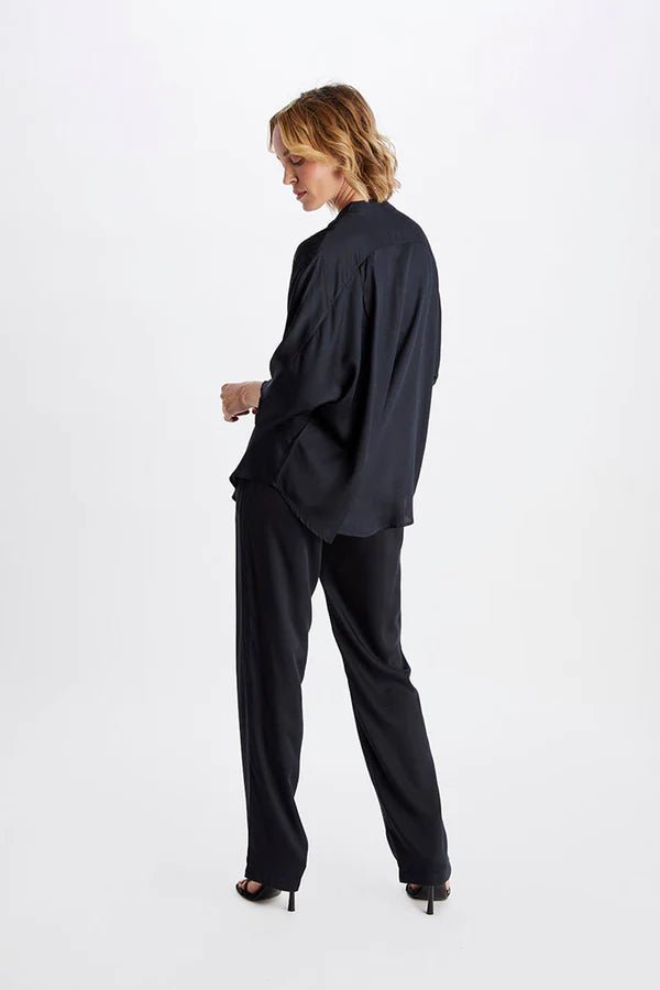 Kerala 3/4 Sleeve V-Neck Blouse in Charcoal - Veneka-Sustainable-Ethical-Tops-Neu Nomads Drop Ship