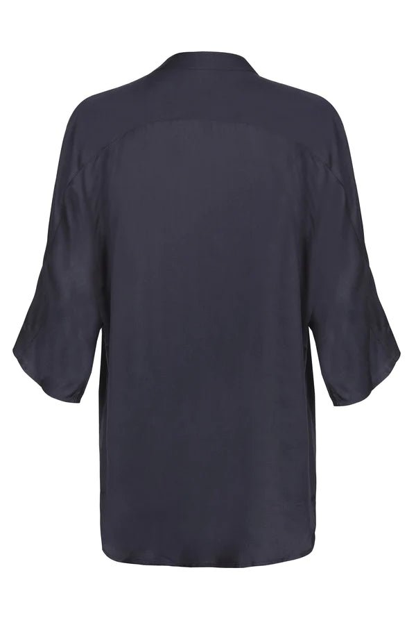 Kerala 3/4 Sleeve V-Neck Blouse in Charcoal - Veneka-Sustainable-Ethical-Tops-Neu Nomads Drop Ship