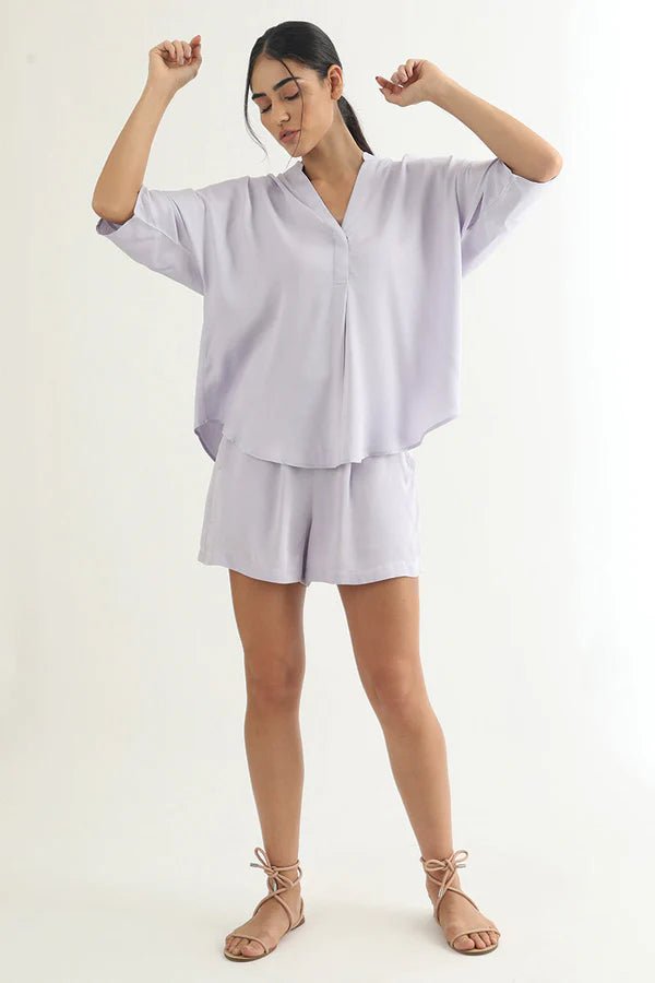 Kerala 3/4 Sleeve V-Neck Blouse in Lavender - Veneka-Sustainable-Ethical-Tops-Neu Nomads Drop Ship