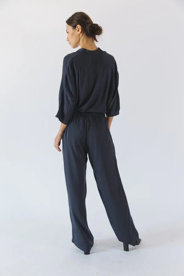 Kerala 3/4 Sleeve V-Neck Blouse in Midnight - Veneka-Sustainable-Ethical-Tops-Neu Nomads Drop Ship