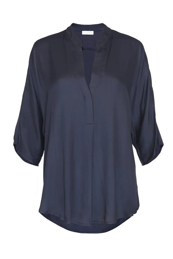 Kerala 3/4 Sleeve V-Neck Blouse in Midnight - Veneka-Sustainable-Ethical-Tops-Neu Nomads Drop Ship