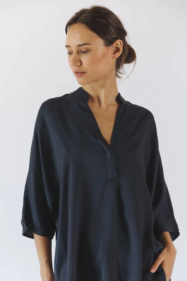 Kerala 3/4 Sleeve V-Neck Blouse in Plum - Veneka-Sustainable-Ethical-Tops-Neu Nomads Drop Ship