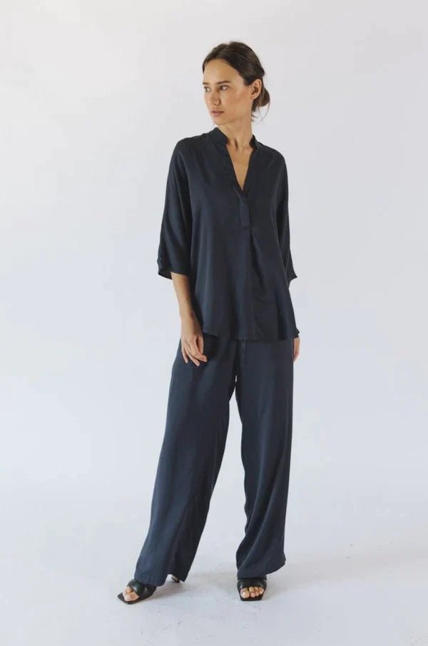 Kerala 3/4 Sleeve V-Neck Blouse in Plum - Veneka-Sustainable-Ethical-Tops-Neu Nomads Drop Ship
