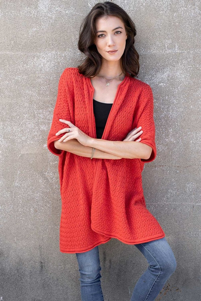 Lattice Stitch Kimono in Canyon Red - Veneka-Sustainable-Ethical-Jackets-Indigenous Drop Ship