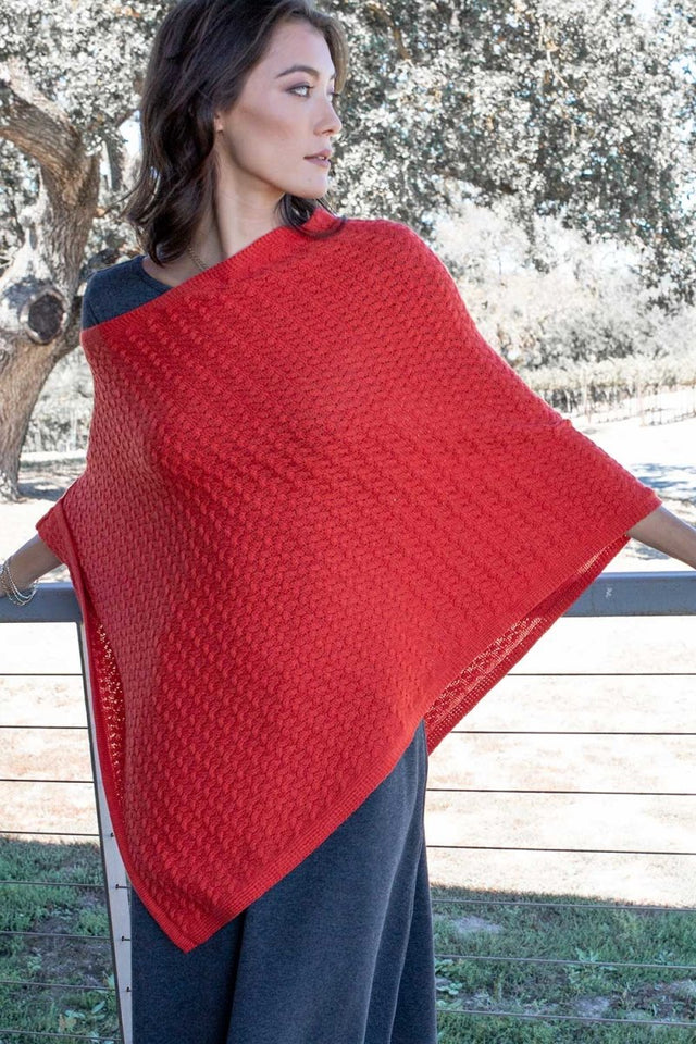 Lattice Stitch Poncho in Canyon Red - Veneka-Sustainable-Ethical-Tops-Indigenous Drop Ship