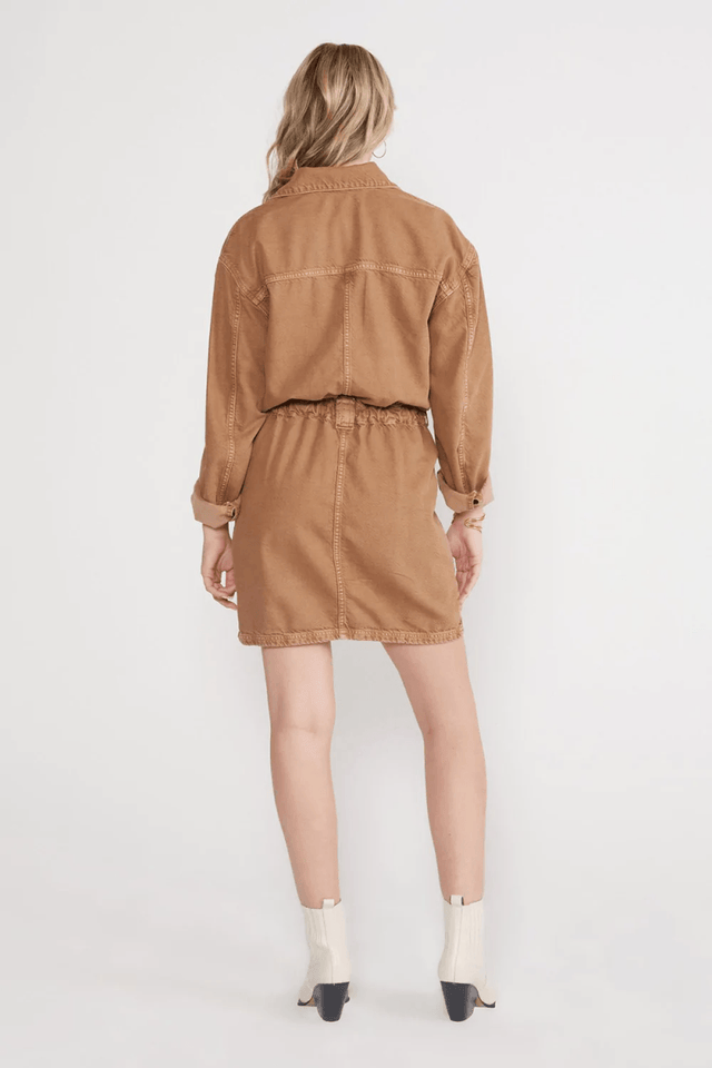 Laurel Utility Dress in Vintage Tawny Brown - Veneka-Sustainable-Ethical-Dresses-Etica Denim Drop Ship