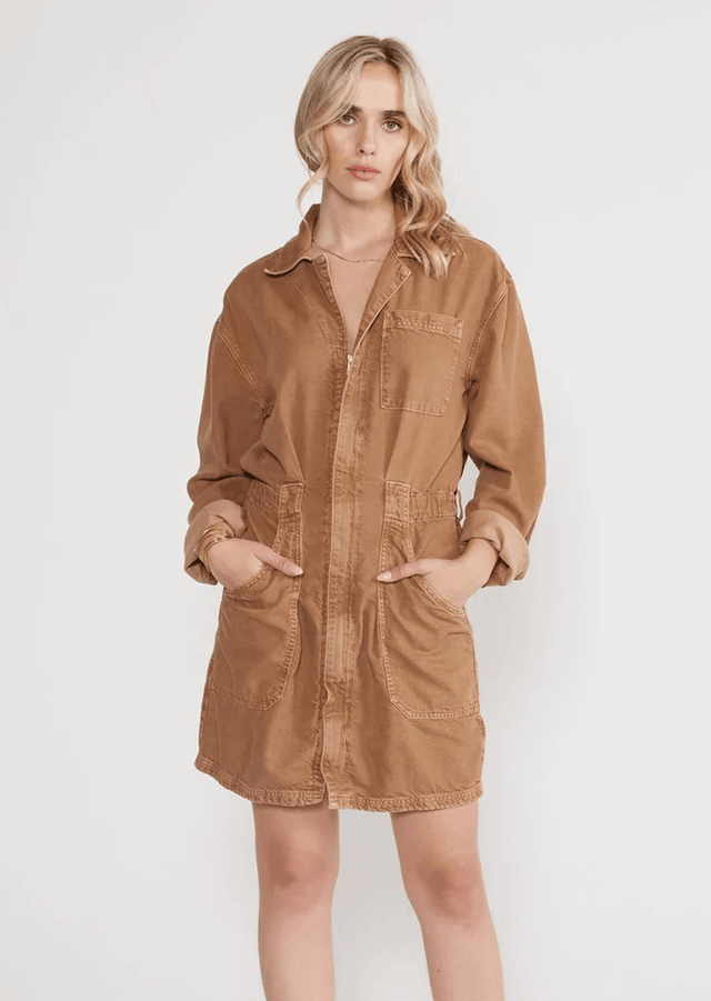 Laurel Utility Dress in Vintage Tawny Brown - Veneka-Sustainable-Ethical-Dresses-Etica Denim Drop Ship