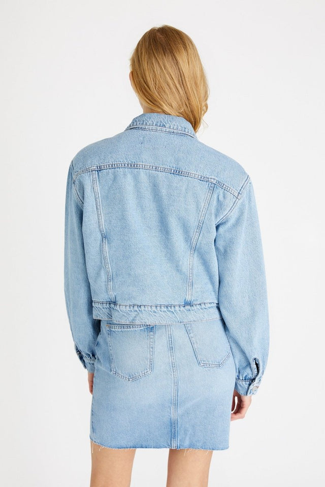 Lauryn Faux Fur Lined Jacket in Ice Blue Indigo - Veneka-Sustainable-Ethical-Jackets-Etica Denim Drop Ship