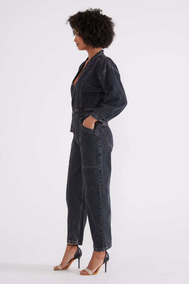 Liv Asymmetric Jumpsuit - Black Mountain - Veneka-Sustainable-Ethical-Dresses-Etica Denim Drop Ship