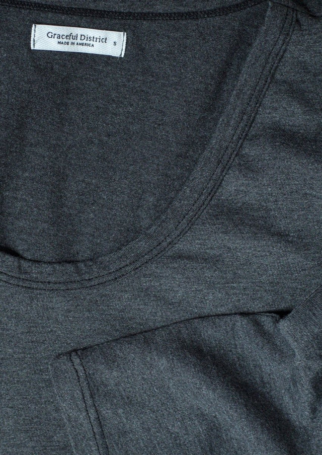 Long Sleeve Scoop Neck Curved Hem Tee in Heathered Gray - Veneka-Sustainable-Ethical-Tops-Graceful District Drop Ship