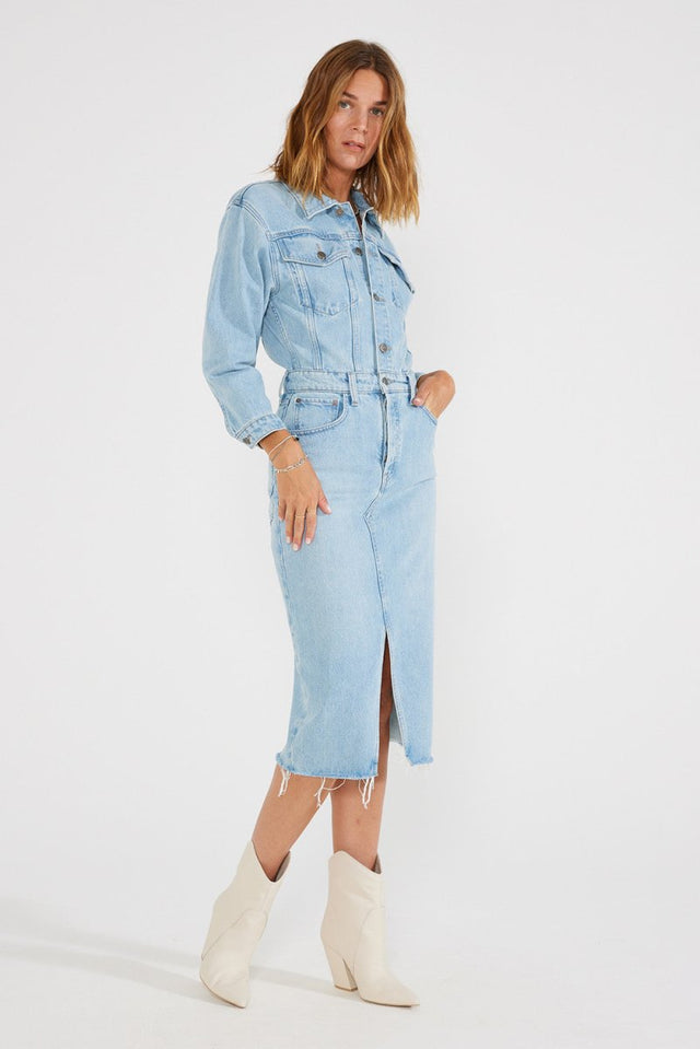 Lotta Denim Dress - Blue Reef - Veneka-Sustainable-Ethical-dress-Etica Denim Drop Ship