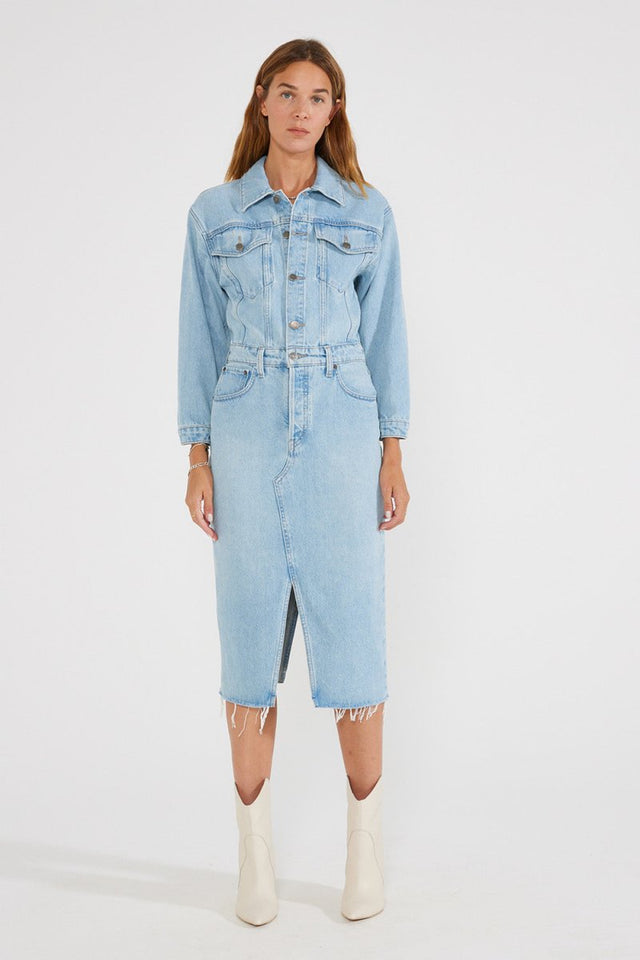 Lotta Denim Dress - Blue Reef - Veneka-Sustainable-Ethical-dress-Etica Denim Drop Ship