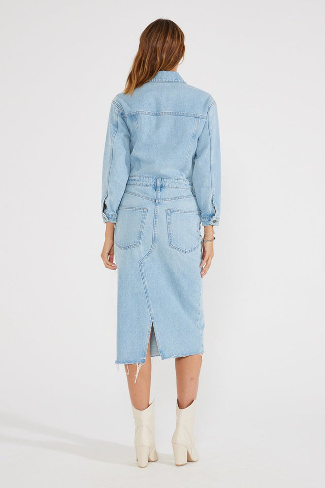 Lotta Denim Dress - Blue Reef - Veneka-Sustainable-Ethical-dress-Etica Denim Drop Ship