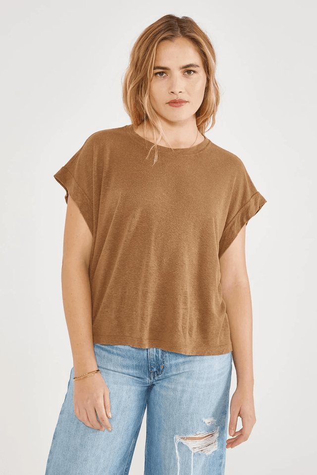 Lotte Muscle Tee in Tapenade - Veneka-Sustainable-Ethical-Tops-Etica Denim Drop Ship