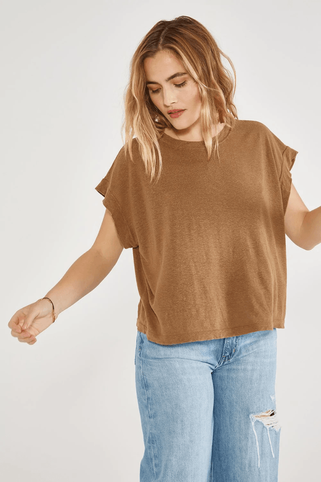 Lotte Muscle Tee in Tapenade - Veneka-Sustainable-Ethical-Tops-Etica Denim Drop Ship