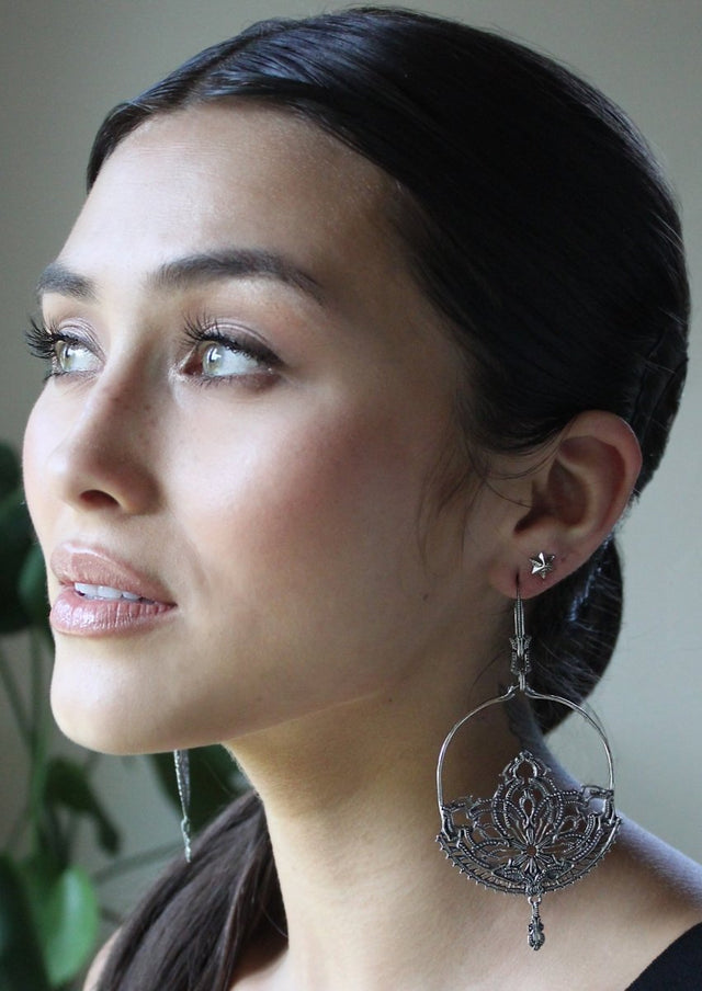Lotus Earrings in Silver - Veneka-Sustainable-Ethical-Jewelry-Astor & Orion Drop Ship