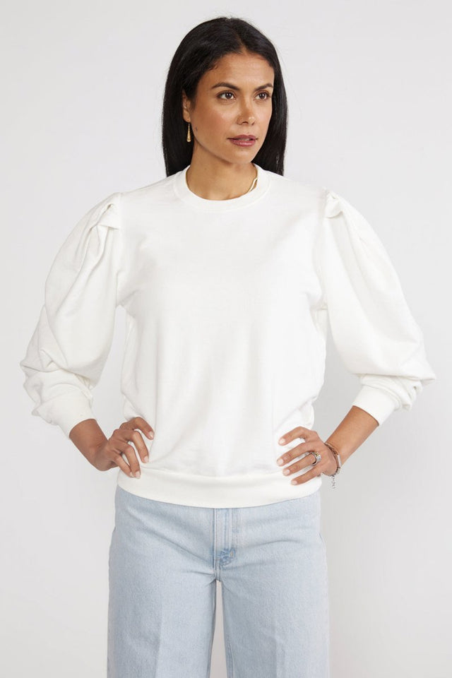 Lysse Pleat Sleeve Top - Cloud White - Veneka-Sustainable-Ethical-Tops-Etica Denim Drop Ship