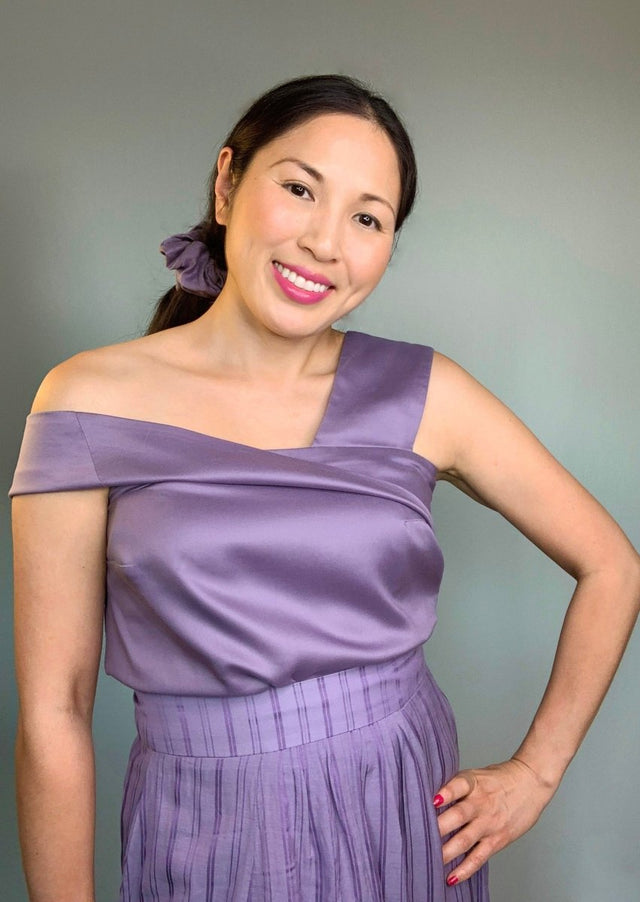 Malina Asymmetrical Off Shoulder Tencel Top in Purple - Veneka-Sustainable-Ethical-Tops-Valani Drop Ship