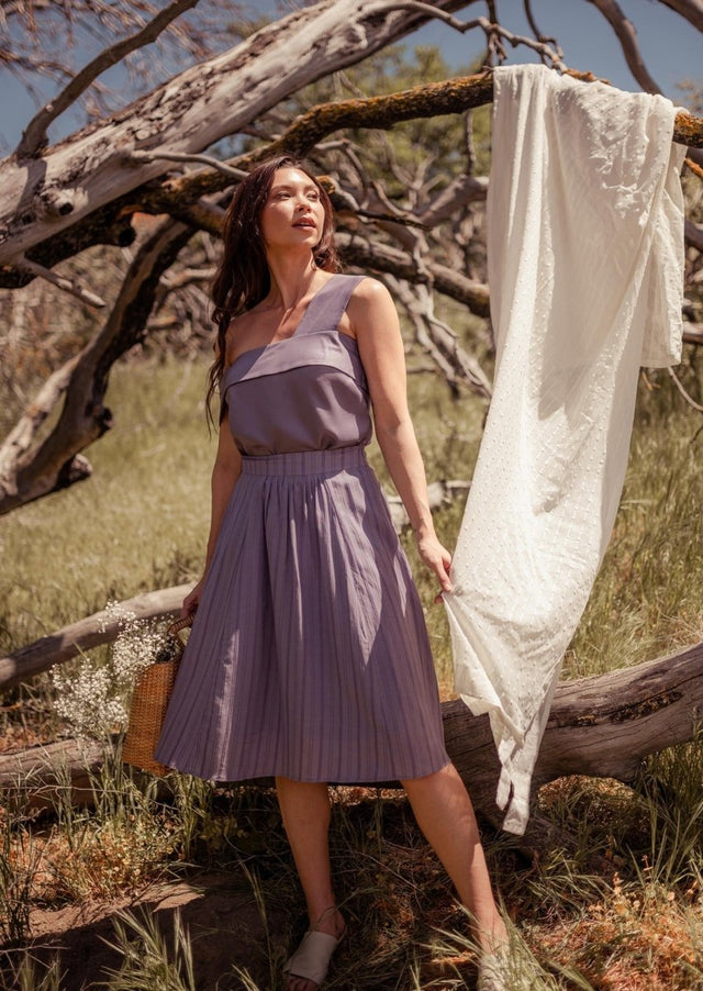 Malina Asymmetrical Off Shoulder Tencel Top in Purple - Veneka-Sustainable-Ethical-Tops-Valani Drop Ship