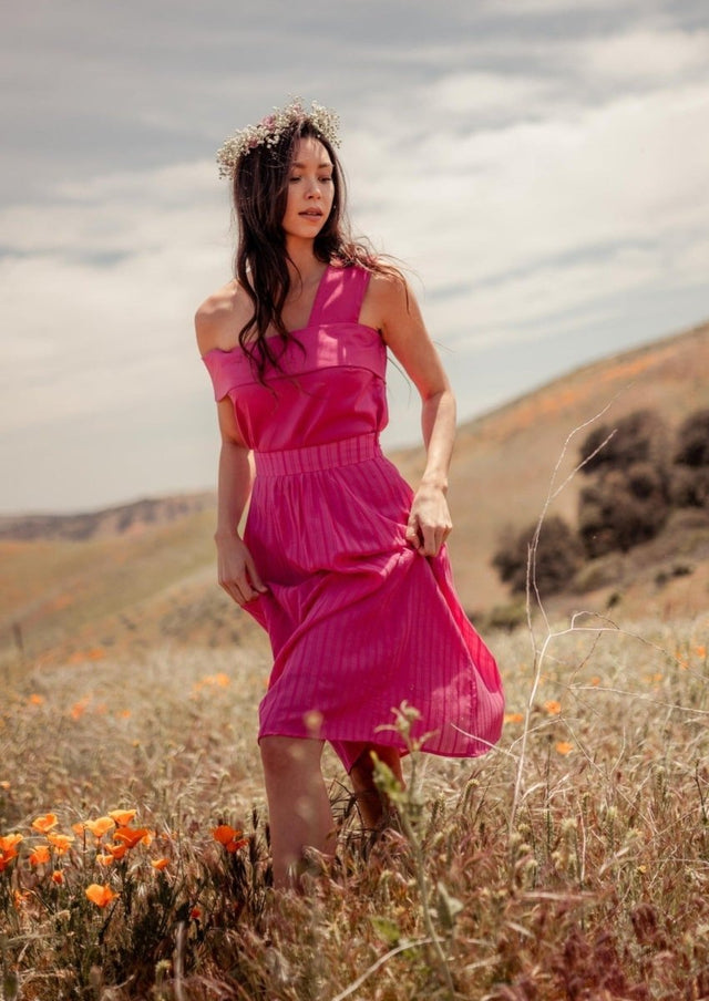 Malina Asymmetrical Off Shoulder Tencel Top in Rose - Veneka-Sustainable-Ethical-Tops-Valani Drop Ship
