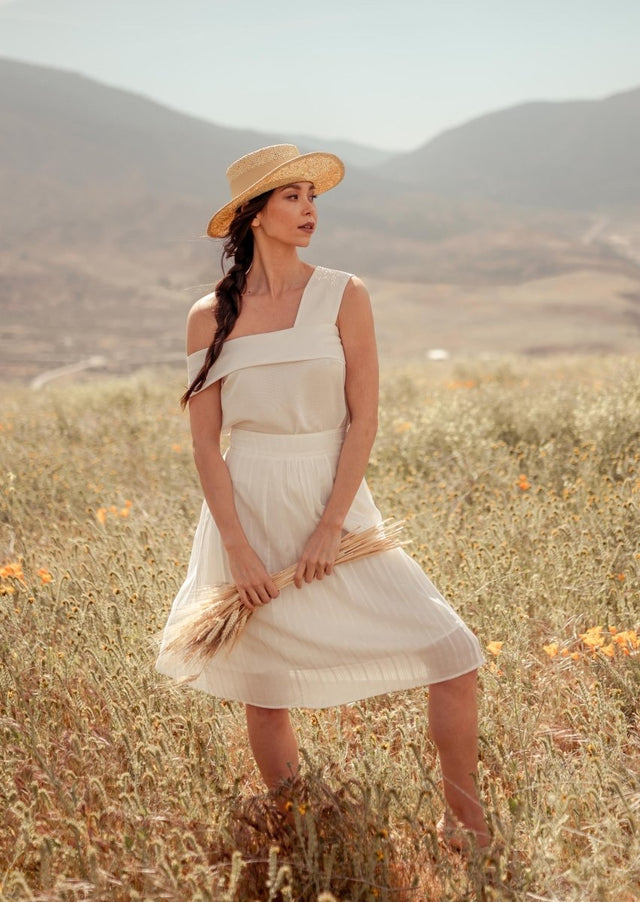 Malina Asymmetrical Off Shoulder Tencel Top in White - Veneka-Sustainable-Ethical-Tops-Valani Drop Ship