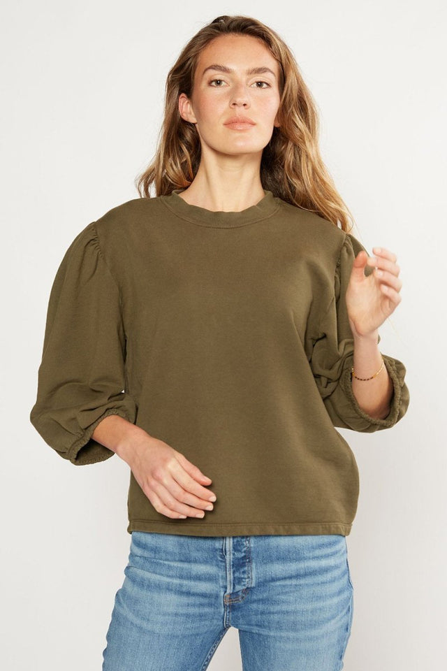 Marie Puff Sleeve Sweatshirt in Sea Turtle - Veneka-Sustainable-Ethical-Tops-Etica Denim Drop Ship