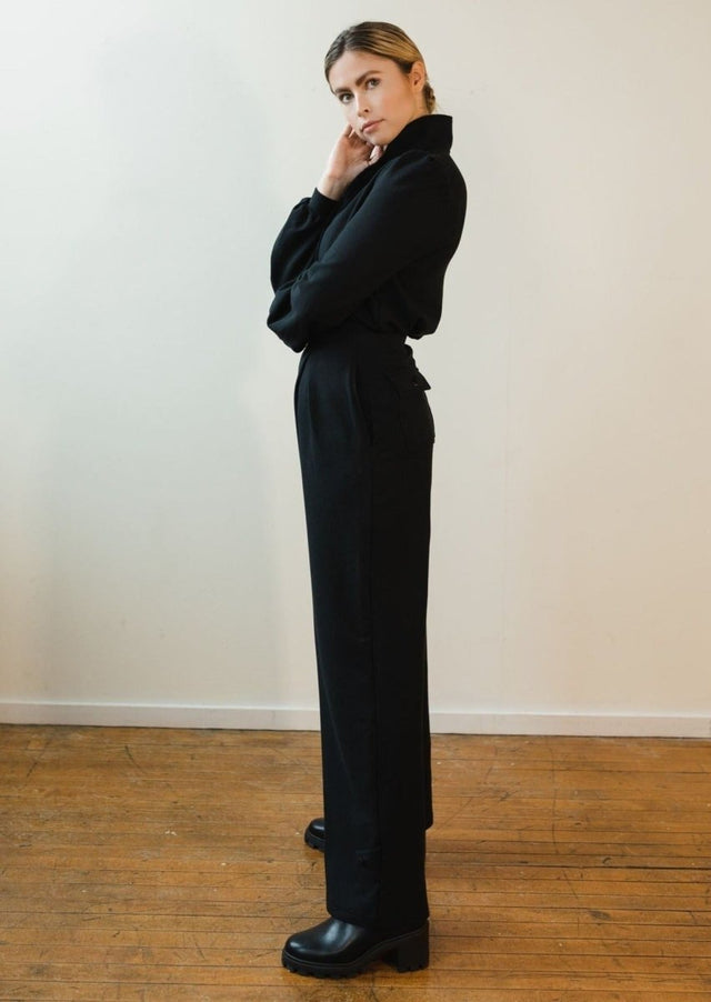 Marlene Wide Leg Lounge Pants in Black - Veneka-Sustainable-Ethical-Bottoms-Sonderlier Drop Ship