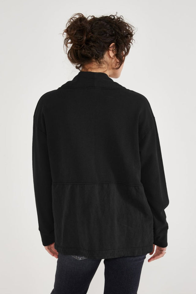 Mattia Mixed Media Jacket in Black Beauty - Veneka-Sustainable-Ethical-Jackets-Etica Denim Drop Ship