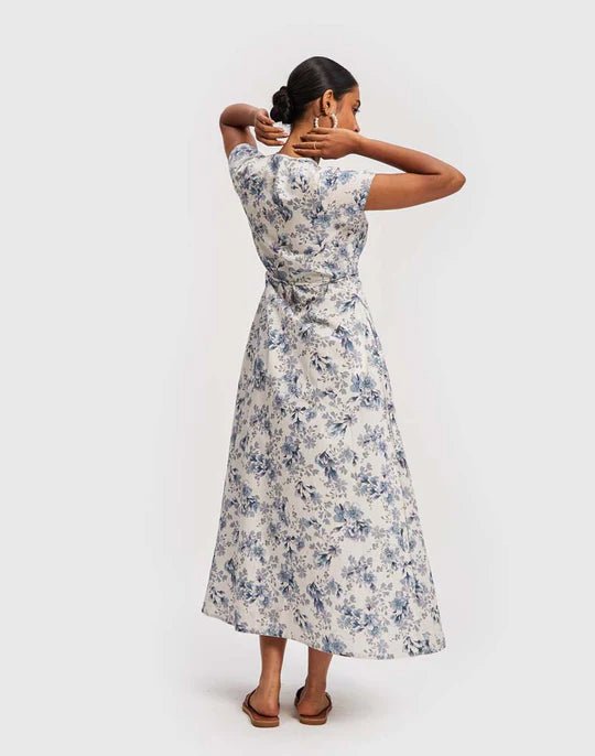 Maxi Wrap Dress in Azure Waves - Veneka-Sustainable-Ethical-Dresses-Reistor Drop Ship