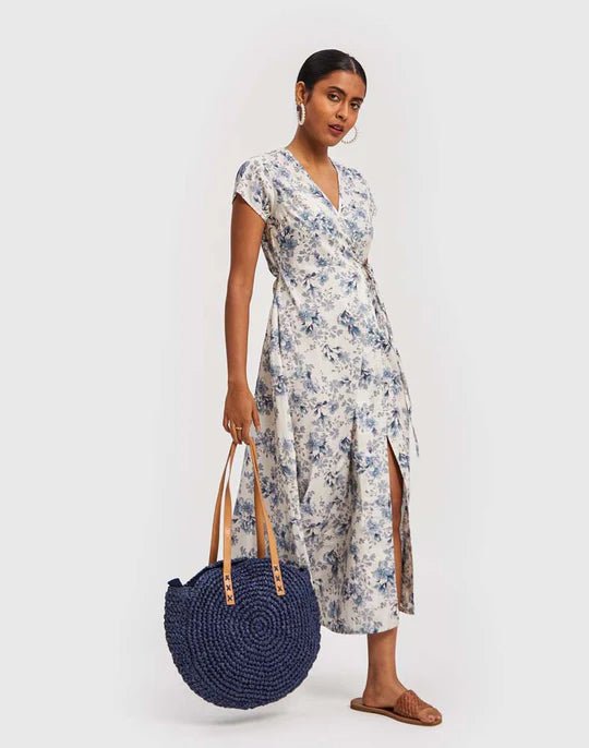 Maxi Wrap Dress in Azure Waves - Veneka-Sustainable-Ethical-Dresses-Reistor Drop Ship