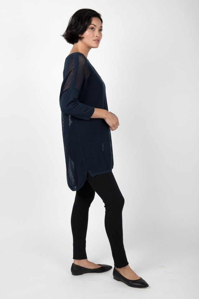 Mesh Pullover Sweater in Summer Navy - Veneka-Sustainable-Ethical-Tops-Indigenous Drop Ship