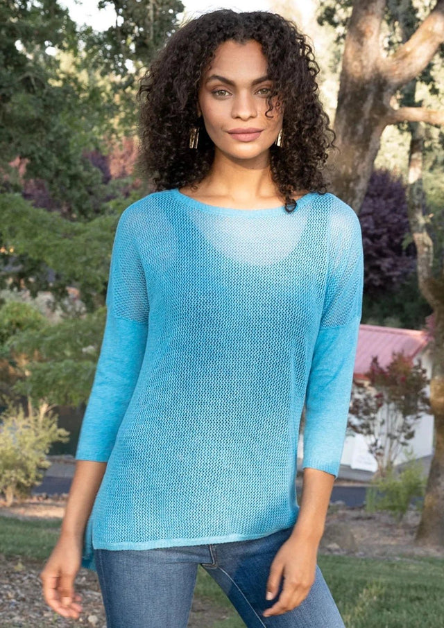 Mesh Pullover Sweater in Turquoise - Veneka-Sustainable-Ethical-Tops-Indigenous Drop Ship