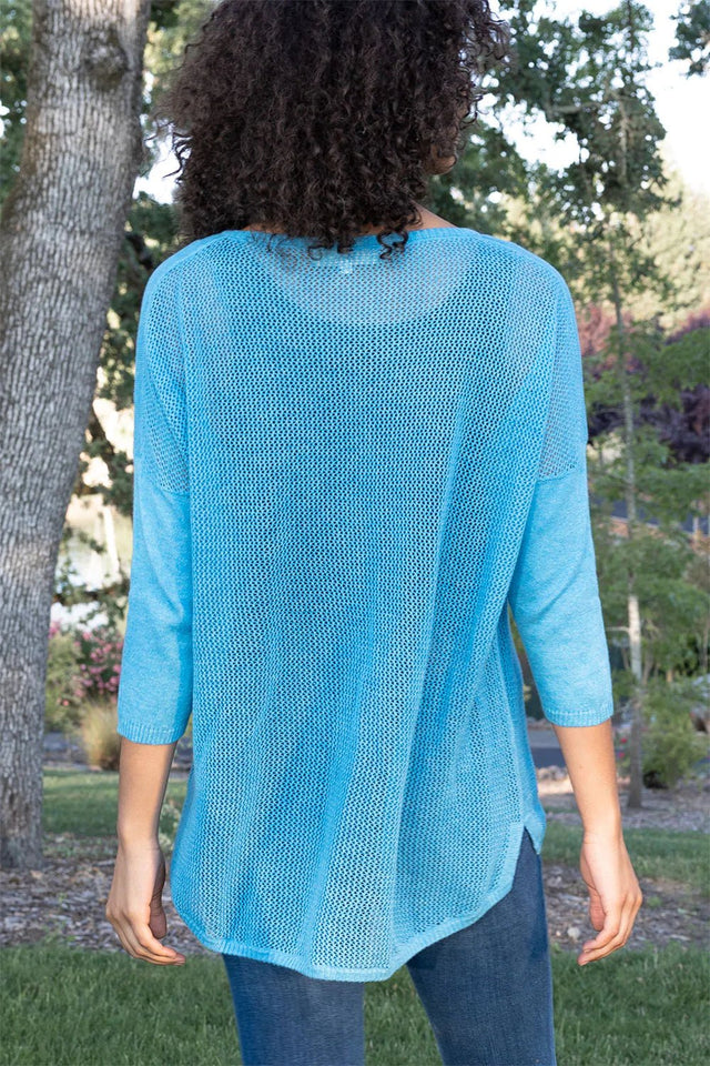 Mesh Pullover Sweater in Turquoise - Veneka-Sustainable-Ethical-Tops-Indigenous Drop Ship
