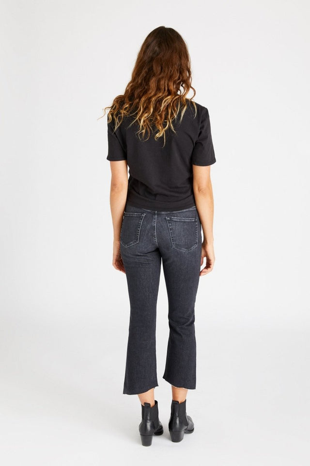 Micki Crop Flare in Dark Pool - Veneka-Sustainable-Ethical-Bottoms-Etica Denim Drop Ship
