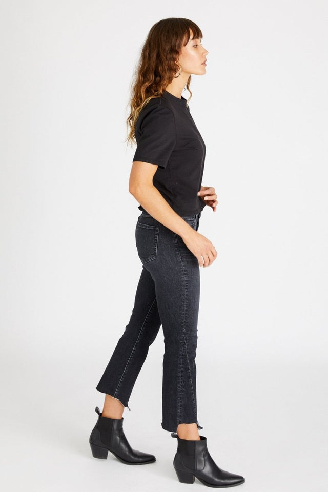 Micki Crop Flare in Dark Pool - Veneka-Sustainable-Ethical-Bottoms-Etica Denim Drop Ship