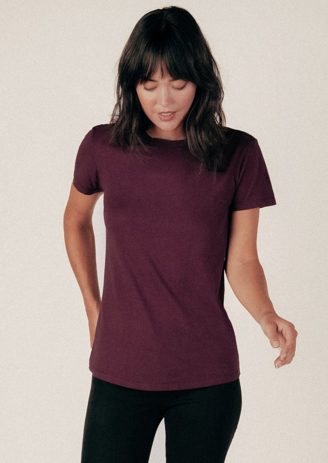 Monroe Crew Neck Tee in Port - Veneka-Sustainable-Ethical-Tops-Graceful District Drop Ship