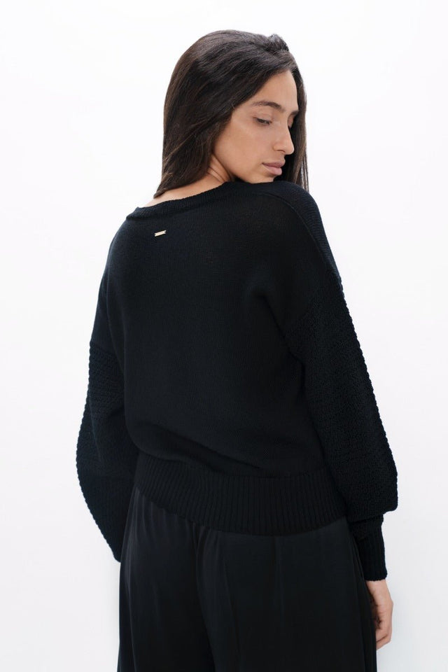 Nagano MMJ V-Neck Sweater in Licorice - Veneka-Sustainable-Ethical-Tops-1 People Drop Ship