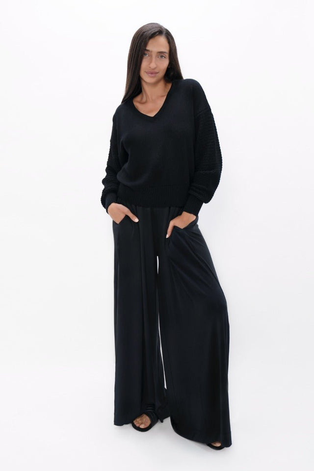 Nagano MMJ V-Neck Sweater in Licorice - Veneka-Sustainable-Ethical-Tops-1 People Drop Ship