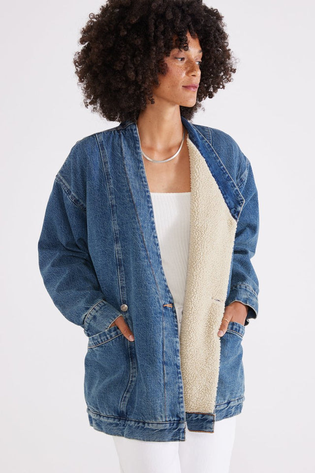 Naima Sherpa Lined Jacket - Arctic Storm - Veneka-Sustainable-Ethical-Jackets-Etica Denim Drop Ship
