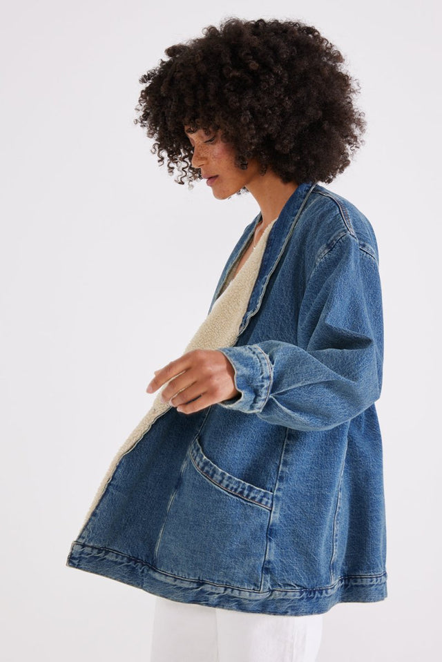 Naima Sherpa Lined Jacket - Arctic Storm - Veneka-Sustainable-Ethical-Jackets-Etica Denim Drop Ship