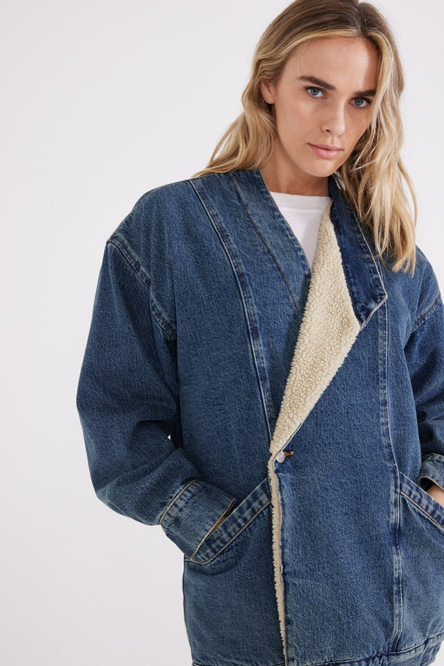 Naima Sherpa Lined Jacket - Arctic Storm - Veneka-Sustainable-Ethical-Jackets-Etica Denim Drop Ship