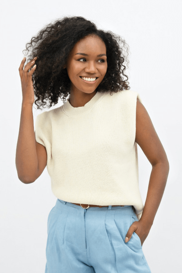 Napoli NAP High Neck Knitted Top in Porcelain - Veneka-Sustainable-Ethical-Tops-1 People Drop Ship