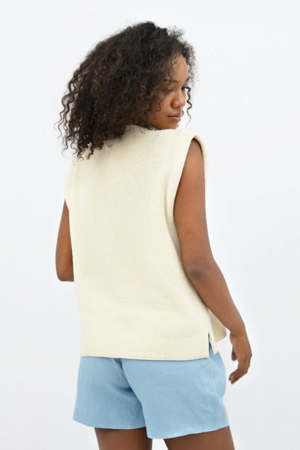 Napoli NAP High Neck Knitted Top in Porcelain - Veneka-Sustainable-Ethical-Tops-1 People Drop Ship
